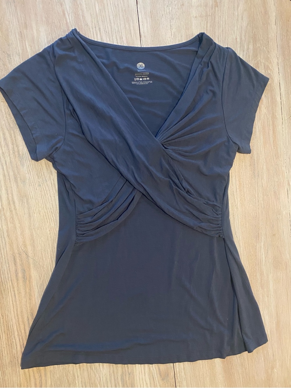Kindred Bravely Slate-Blue Wrap Short Sleeve Nursing Top
